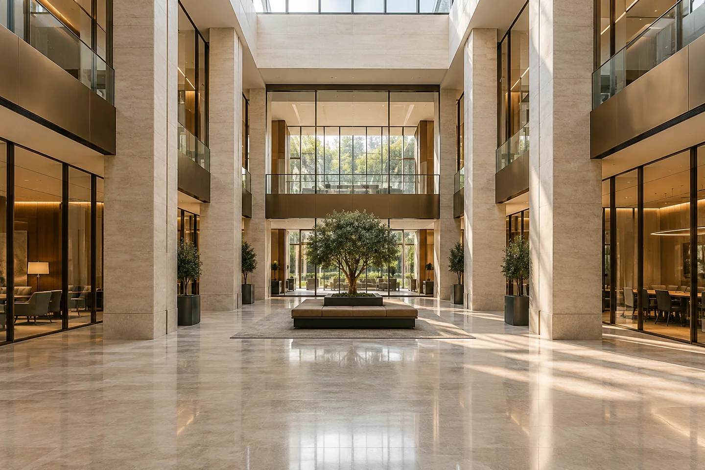 Illustrative financial-services atrium